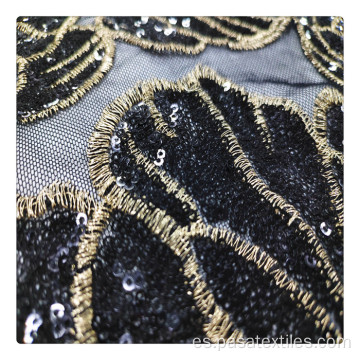 malla el estiramiento con la nueva llegada bordada de lentejuelas de la tela de encaje nigeriana de tul nigeria 2023 por el patio de lentejuelas